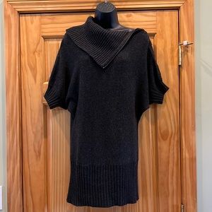 Marina Luna Cotton Rabbit Hair Zip Collar Cowl Neck Dolman Half Sleeve Sweater